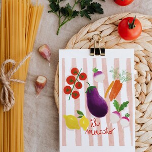 Illustration *Il mercato*. Illustration fruits et légumes. Carte postale et affiche.