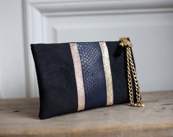 Pouch *NORA* glitter - black - (suede, imitation leather and sequins)