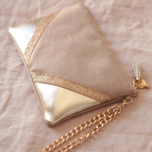 Golden wedding clutch. (suede, imitation leather, sequins). Model *CHIARA*