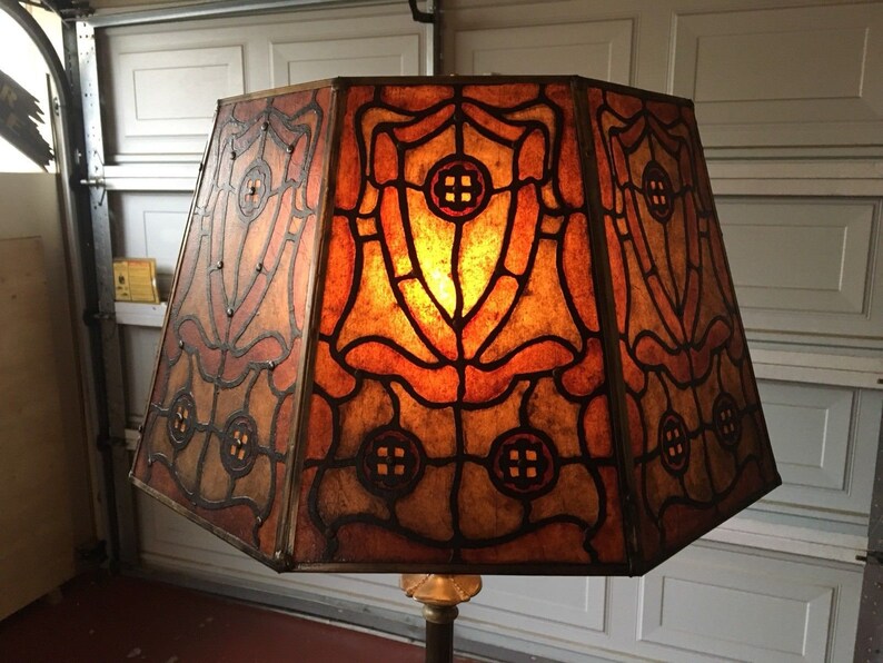 Mica Lampshade Large Octagonal Spanish Revival Hand Painted And Mixed Media For Floor Lamp