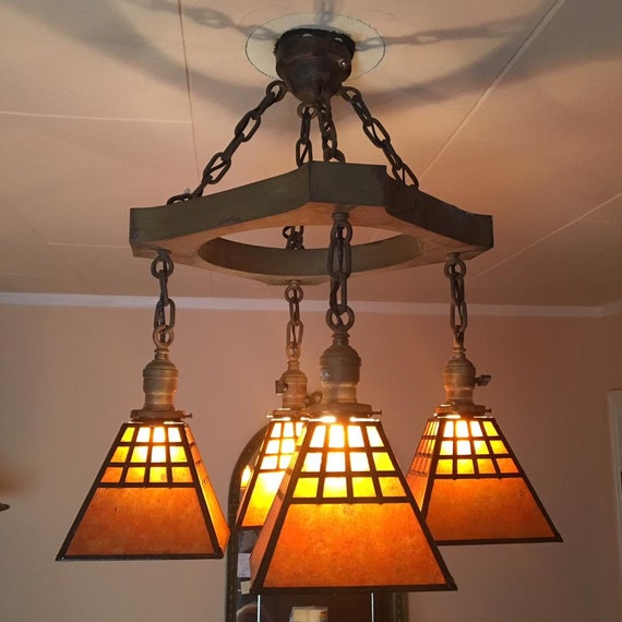 Mica Lampshade Antique Style And Copper 2 1 4 Fitter For Arts Crafts Mission Fixture