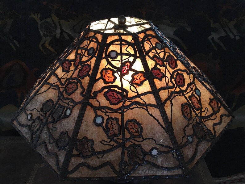 Mica Lampshade Pythagoras Leaded And Mixed Media Polychrome Antique Style Lamp Shade With Abalone For Table