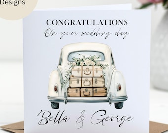 Personalised Wedding Card, Vintage Car Design, Congratulations Mr & Mrs