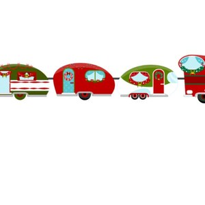 Bruant de caravane de Noël, décoration de caravane rouge et verte, 5 cartes caravanes découpées individuellement sur ruban rouge, décoration murale de Noël