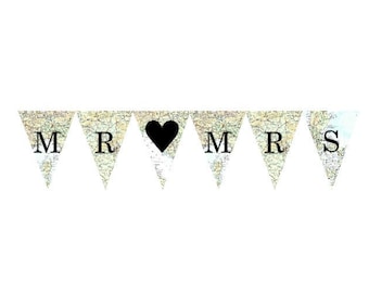 Mr and Mrs Bunting, Wedding Venue Decorations,  Map Theme, Mrs & Mrs Garland, Cards Garland, Gifts Garland, travel destination wedding
