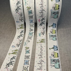 Safari Animal Baby Ribbon, Berisfords Baby Shower Ribbon, Animal Train Ribbon, Jungle Animal Ribbon, New Baby Ribbon, Gift Wrap Ribbon,