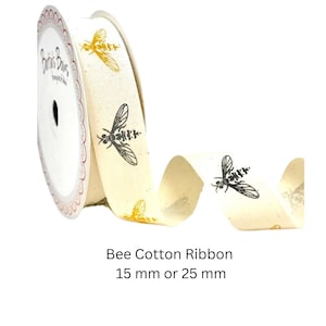 Lint met bijenprint, katoenlint, lint bijenthema, 15 mm breed, 25 mm breed, lint Berties Bows, Craft Ribbon, Naailint, Cadeaupapier,