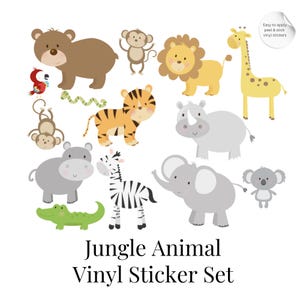 Stickers vinyles animaux de la jungle, Stickers muraux en vinyle, Stickers animaux de safari, lion, singe, hippopotame, girafe, zèbre, rhinocéros, autocollants pour meubles