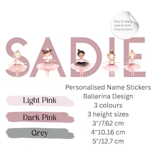 Balletttänzer Thema personalisierte Name Aufkleber, Ballerina Schlafzimmer Aufkleber, Vinyl Namen Aufkleber, Wandaufkleber, Mädchen Schlafzimmer Dekoration,