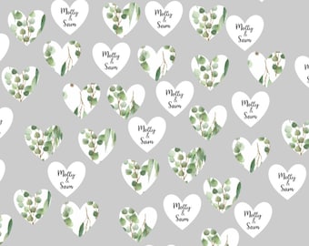 Personalised Eucalyptus Wedding Hearts – Custom Names, Table Confetti (Approx. 50 Pieces)