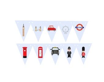 London Bunting, London Nursery Wall Garland, London Theme, Nursery Bunting, Party Garland, 10 Individual Flags