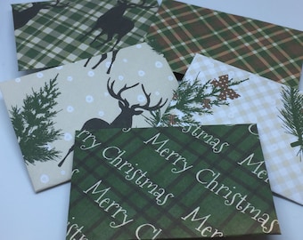 Mini Kerst Design Enveloppen, 5 handgemaakte enveloppen maat 9 cm x 6,5 cm