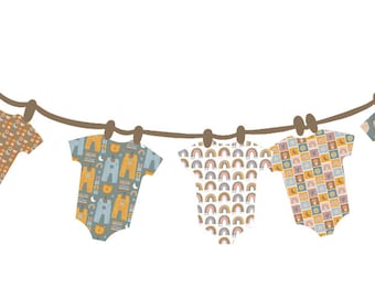 Boho Baby Shower Bunting, Baby Shower Garland, Baby Shower Decor Neutral Baby Shower Bunting, Boho Style Decoration, 6 Individual Vests