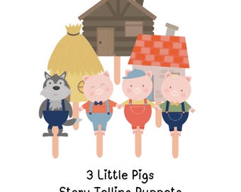 3 Little Pigs Story Puppets: Handcrafted Nursery Rhyme Props
