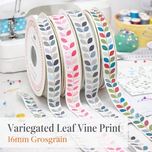 Cinta de grogrén con estampado de hojas de parra de 16 mm: manualidades y envoltura de regalos