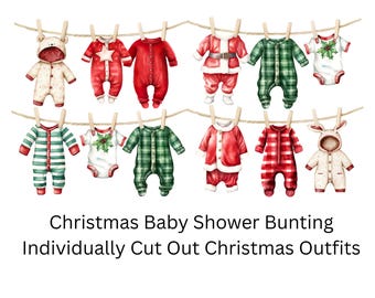 Christmas Baby Shower Bunting: Red, Green, and Santa Outfits