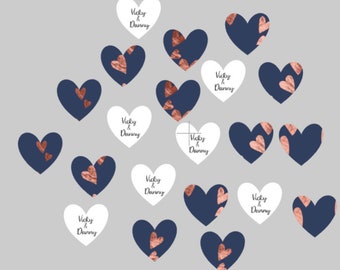 Personalised Wedding Table Confetti,  Navy Blue and Blush Heart Design on Reverse, Wedding Table Decor, 50 hearts supplied