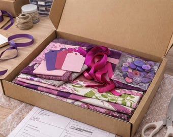 Caja de retales de tela de diseñador, paquete de manualidades con temática de colores, retales textiles reutilizados