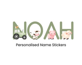 Personalised Farm Animal Name Sticker Farmyard Wall Decal Nursery Toy Box Bedroom Decor