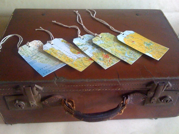 Vintage Map Gift Tags, Travel Themed Wrap, Set of 6, Gap Year Presents