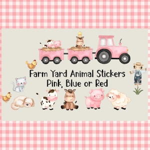 Farm Yard Animal Vinyl Stickers, Farm Stickers with tractor in red, blue or pink, Farm animal sticker with cow pig horse sheep hen scarecrow