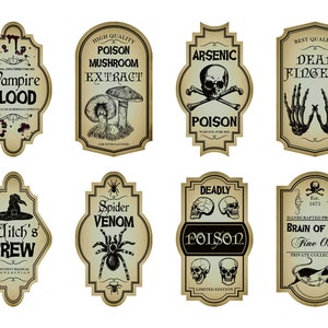 Halloween Stickers, Apothecary Potion Labels, Vinyl stickers, Halloween Decoration Stickers, Set of 8, Bottle Labels, Party Bottle Stickers