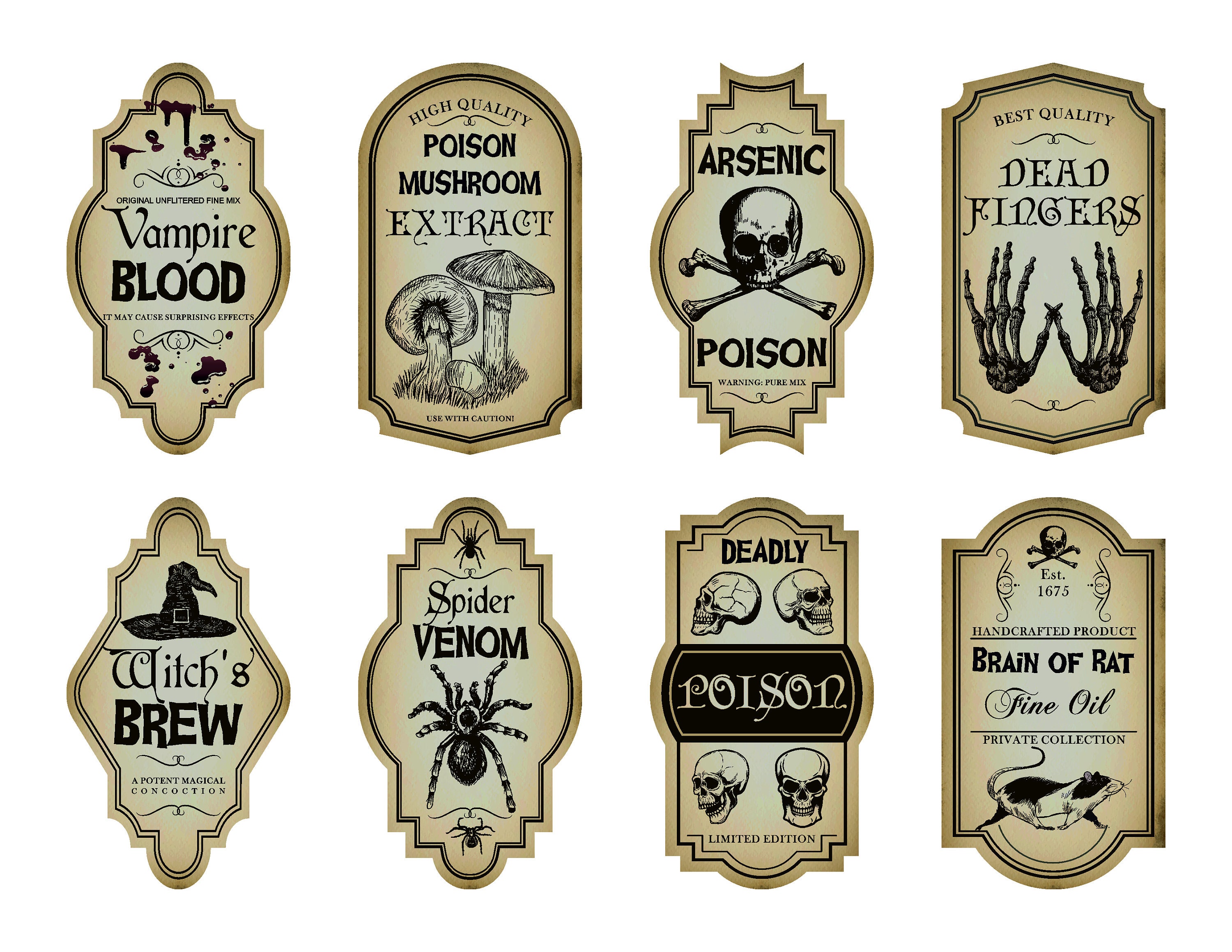 180 Pieces Halloween Bottle Labels Animal Apothecary Bottle Labels Stickers  Potions Vintage Laminated Stickers Halloween Medicine Bottle Label