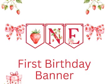 Erdbeere erster Geburtstag Girlande, EINE Hochstuhlbanner, Erdbeer-Party-Dekoration