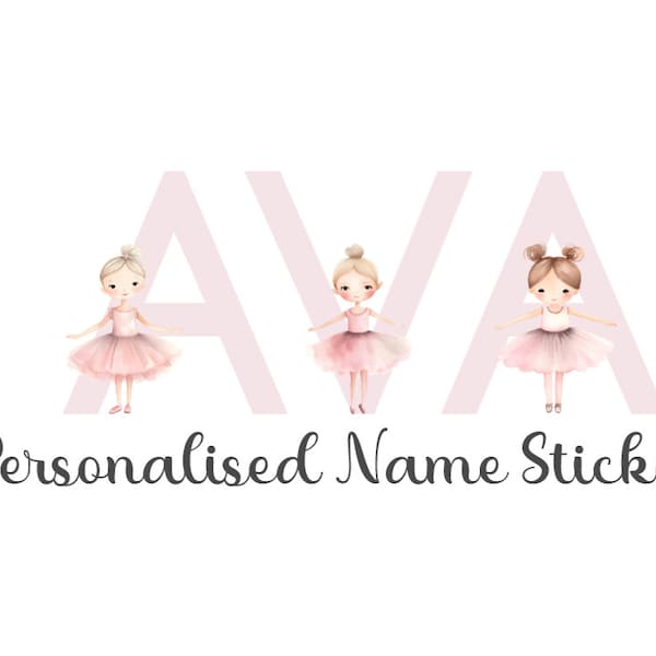 Personalised Name Stickers, Ballerina Bedroom, Ballet Dancer Theme, Vinyl Name Stickers, Wall Stickers 3" high, Girls Bedroom Decoration,