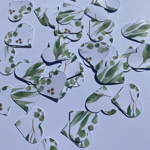 Confeti de mesa con diseño de eucalipto, adornos de corazón de eucalipto, boda de eucalipto, decoración de eventos, confeti de mesa, 75 corazones,