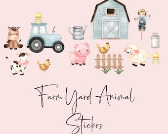 Farm Yard Animal Vinyl Stickers: Nursery Wall Decor, Blue Pink or Red