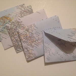 Map Theme Envelopes - handmade envelopes set of 5 supplied ideal for travel themed wedding to hold thank you notes gift card envelope