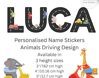 Personalised Animal Transport Name Wall Decals: Road Letter Stickers