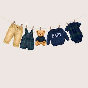 Guirlande de nounours oursons – Corde à linge tartan, motifs roses ou bleus