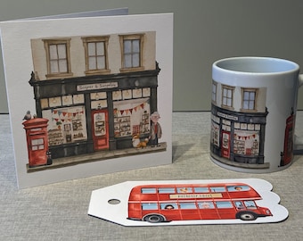 Serper & Senpelos Shopfront Card, Mug and Gift Tag Set - Watercolour Illustration