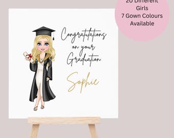 Personalised Graduation Card, Custom Name, Choice of 7 Gown Colours
