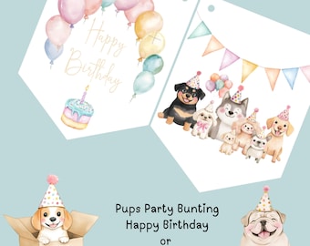 Verjaardagsslinger hond – slinger voor feestpups, gouden lint en wenskaart