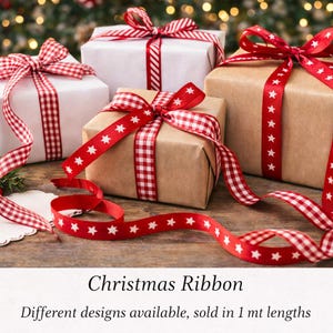 Christmas Grosgrain Ribbon, Candy Stripe, Stars, Bertie's Bows sold in 1 meter lengths