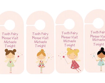 Personalised Tooth Fairy Sign, Please Visit Tonight Door Hanger, Personalised Door Hanger, Pink Tooth Fairy Door Sign, Different Skin Tones