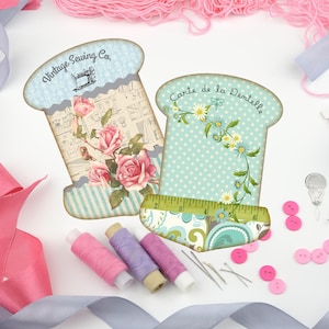 Vintage Sewing Design Ribbon Spool Holder Cards: Set of 4