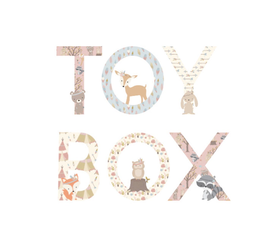 Toy Box Sticker, Boho Woodland Animals, Vinyl Furniture Stickers, 5 High, Toy Box Label, Kids