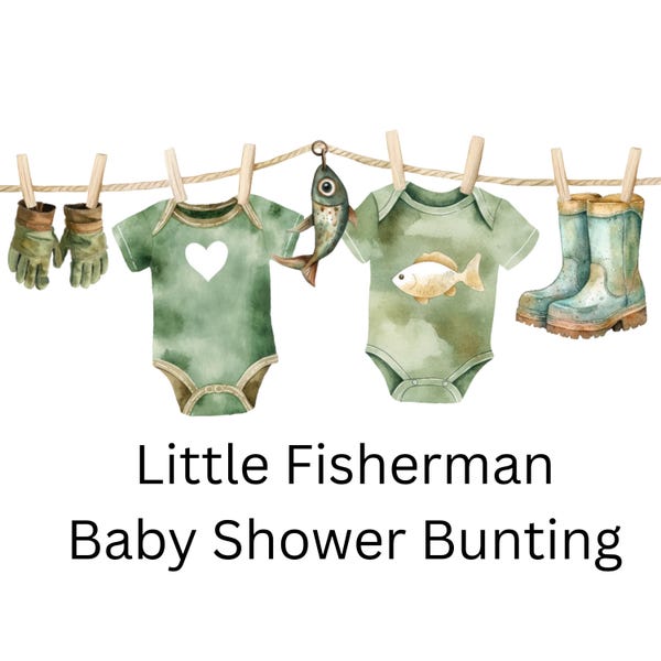 Little Fisherman babyshower-slinger: visserijthemaslinger met mini houten pinnen