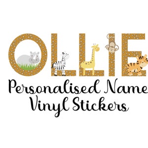 Personalised Name Stickers, Jungle Animal Name Stickers, Safari Theme Names, 5" High, 12.7 cm high, Kids Wall Stickers, Stick On Letters