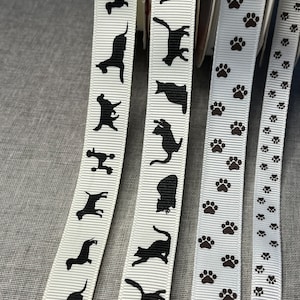 Lint hondenprint, lint kattenprint Silhouet hondenlint, silhouet katten, pootafdruklint, huisdierlint, Bertie's strikken lint, lintlengtes