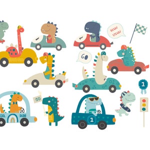 Dinosaur Stickers, Racing Dinosaurs In Cars, Vinyl Decal Stickers,  Ideal For Children's Bedroom, Playroom furniture decoration,