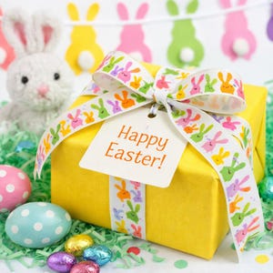 Easter Bunny Grosgrain Ribbon: Blue, Pink, Yellow, Polka Dot or Multicolored