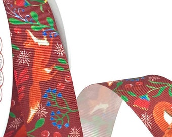 Christmas Ribbon, Fox Friends Ribbon, 25 mm Ribbon, Woodland Ribbon, Berisford's Ribbon, Gift Wrap Ribbon, Winter Scene Ribbon, Craft Ribbon