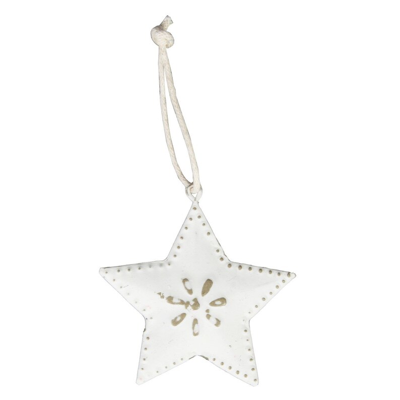 Heart Metal Decorations Distressed Paint Finish White Painted Christmas Decorations Hanging Star Glitter Hearts