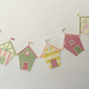 Beach Hut Bunting, Beach Garland, Nautical Themed Decor, Retro Seaside Decor, Retro Beach Hut, Coastal Theme Decor, Beach Hut Wall Hanging