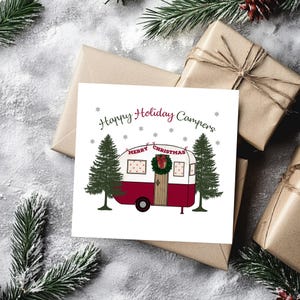 Tarjeta navideña de caravana, tarjeta navideña "Felices fiestas, campistas", tarjeta estilo caravana vintage, tarjeta retro de caravana, 6 diseños, tarjeta cuadrada